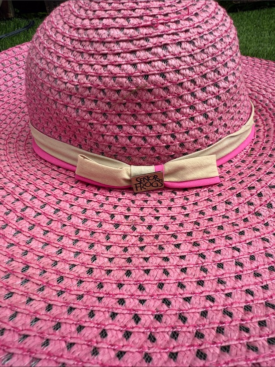 Wide-Brim Pink Straw Sun Hat with Decorative Band main image 4